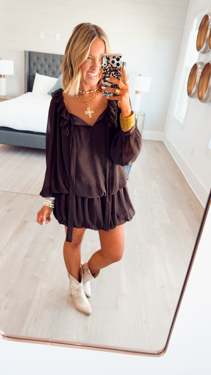 -Final Sale- Nola Bubble Tiered Dress-Espresso