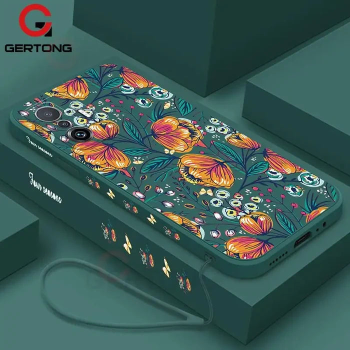 A phone case with a colorful floral pattern