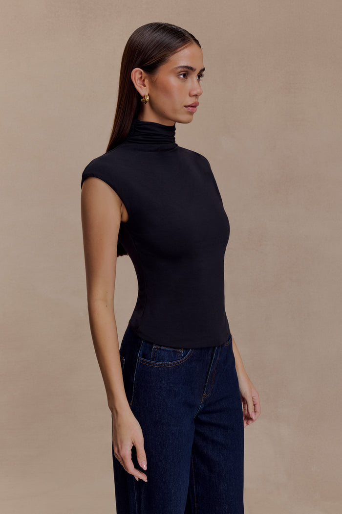 Freesia High Neck Sleeveless Top - Black