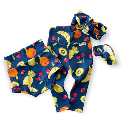 Fun Fruits on Blue Bummies and/or Headbands