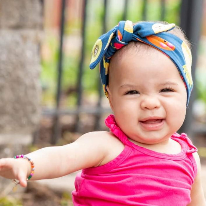 Fun Fruits on Blue Leggings and/or Headbands