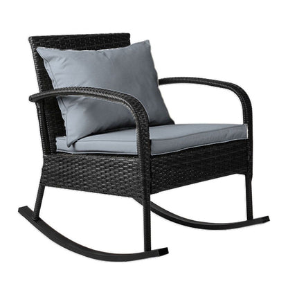 Gardeon Outdoor Furniture Rocking Chair Wicker Garden Patio Lounge Setting Black -Home Living Store - -