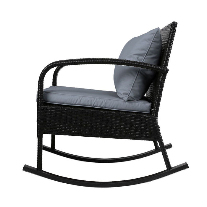 Gardeon Outdoor Furniture Rocking Chair Wicker Garden Patio Lounge Setting Black -Home Living Store - -