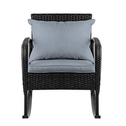 Gardeon Outdoor Furniture Rocking Chair Wicker Garden Patio Lounge Setting Black -Home Living Store - -