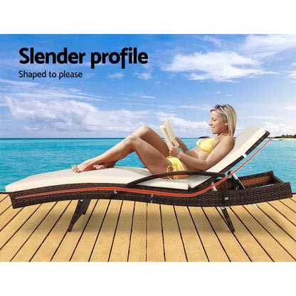 Gardeon Outdoor Sun Lounge - Brown -Home Living Store - -
