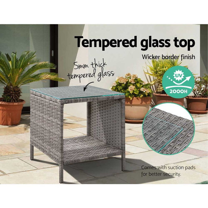 Gardeon Side Table Coffee Patio Outdoor Furniture Rattan Desk Indoor Garden Grey -Home Living Store - -