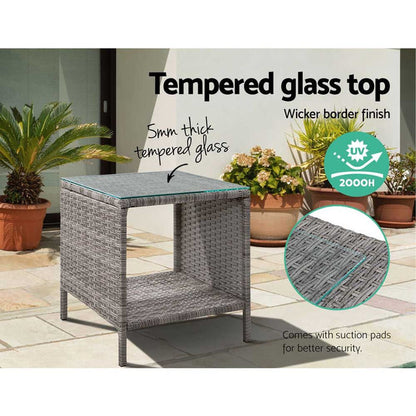 Gardeon Side Table Coffee Patio Outdoor Furniture Rattan Desk Indoor Garden Grey -Home Living Store - -