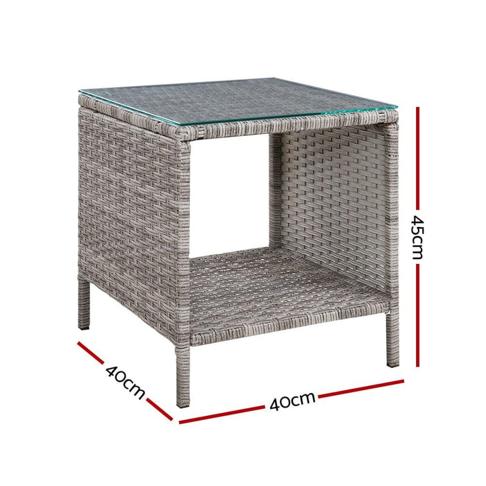 Gardeon Side Table Coffee Patio Outdoor Furniture Rattan Desk Indoor Garden Grey -Home Living Store - -