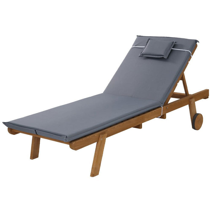 Gardeon Sun Lounge Wooden Lounger Outdoor Furniture Day Bed Wheel Patio Grey -Home Living Store - -