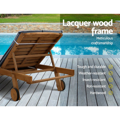 Gardeon Sun Lounge Wooden Lounger Outdoor Furniture Day Bed Wheel Patio Grey -Home Living Store - -