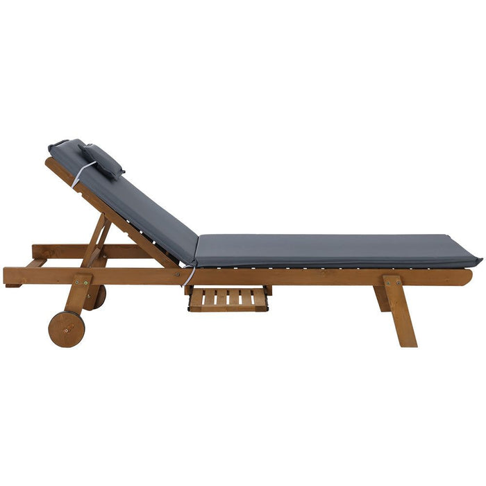 Gardeon Sun Lounge Wooden Lounger Outdoor Furniture Day Bed Wheel Patio Grey -Home Living Store - -