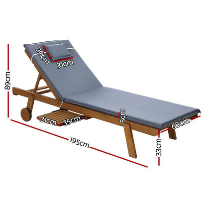 Gardeon Sun Lounge Wooden Lounger Outdoor Furniture Day Bed Wheel Patio Grey -Home Living Store - -