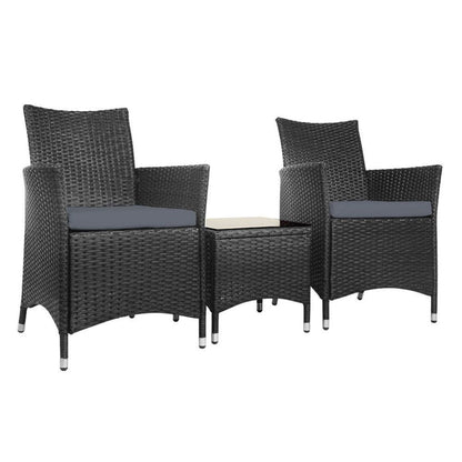 Gardeon Three Piece Bistro Wicker Outdoor Furniture Set Black -Home Living Store - -