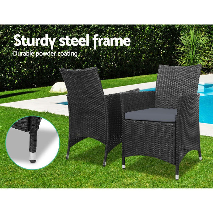 Gardeon Three Piece Bistro Wicker Outdoor Furniture Set Black -Home Living Store - -