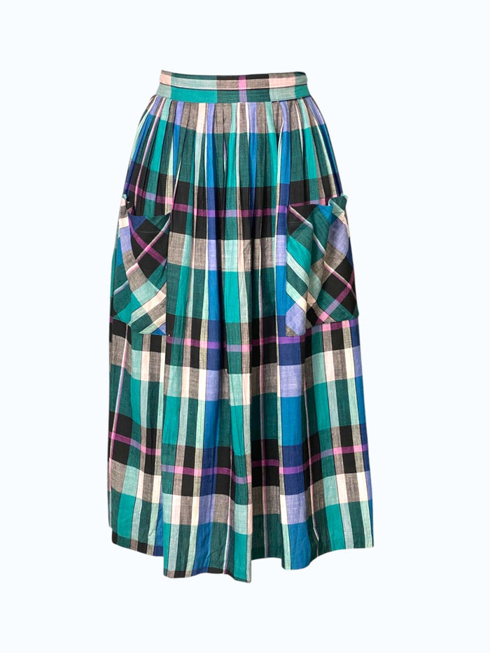 gonna longuette tartan plissettata con tasche
