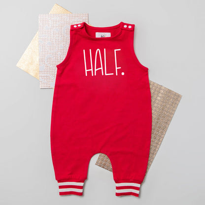 "HALF" 1/2 Birthday Themed Romper with Striped Cuff