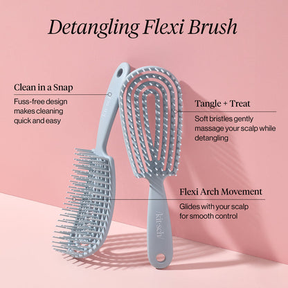 Kitsch Haze Blue Detangling Flexi Brush with packaging and a 5-star customer review