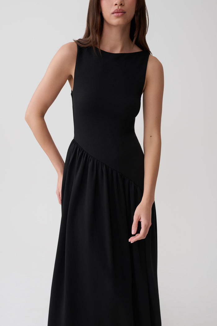 Hester Scuba Midi Dress - Black