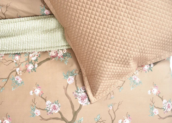Coffee brown quilted eurosham cover detail with diamond stitch texture