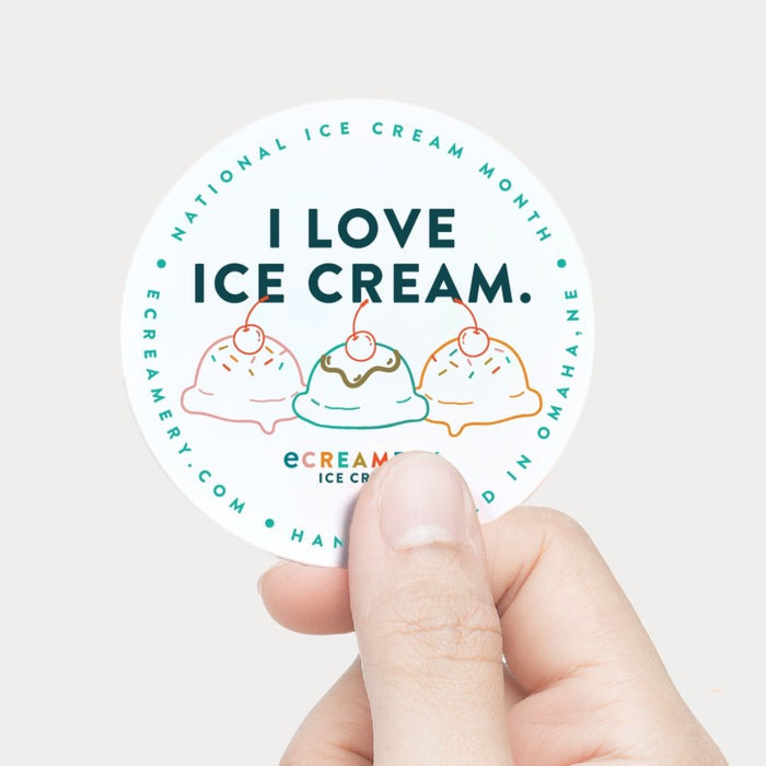 "I Love Ice Cream" Sticker with 3 scoops of ice cream