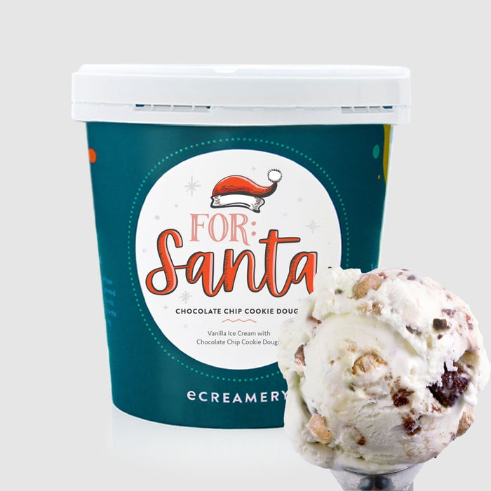 Chocolate Cookie Dough ice cream pint with a "For Santa" Holiday label