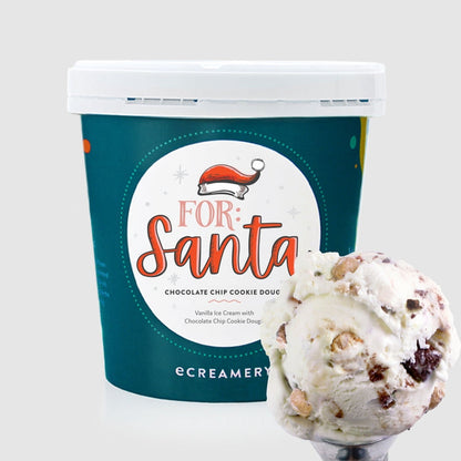 Chocolate Cookie Dough ice cream pint with a "For Santa" Holiday label