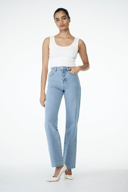 Janine High Waisted Straight Leg Jeans - Classic Blue