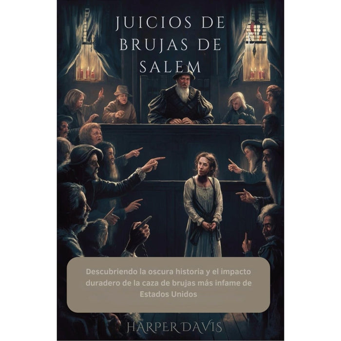 Book cover of 'Juicios de Brujas de Salem' with a historical scene and text.