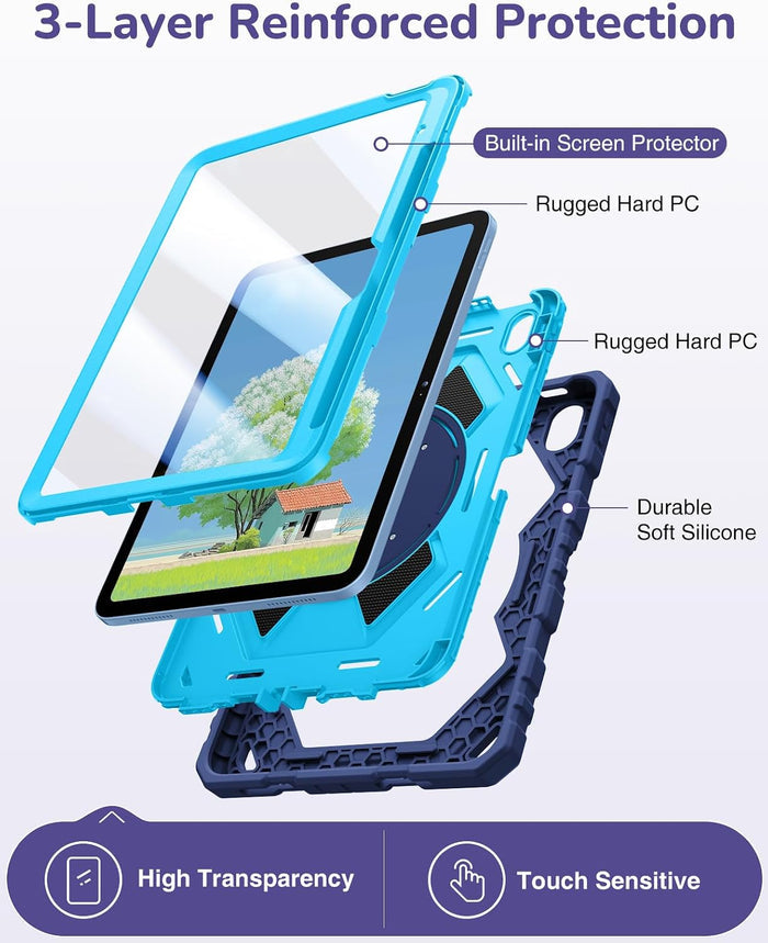 Kid-Friendly Case for iPad (A16) 11th Gen & iPad 10th Gen, Built-in Screen Protector, Rotating Stand, Shoulder Strap | Fintie