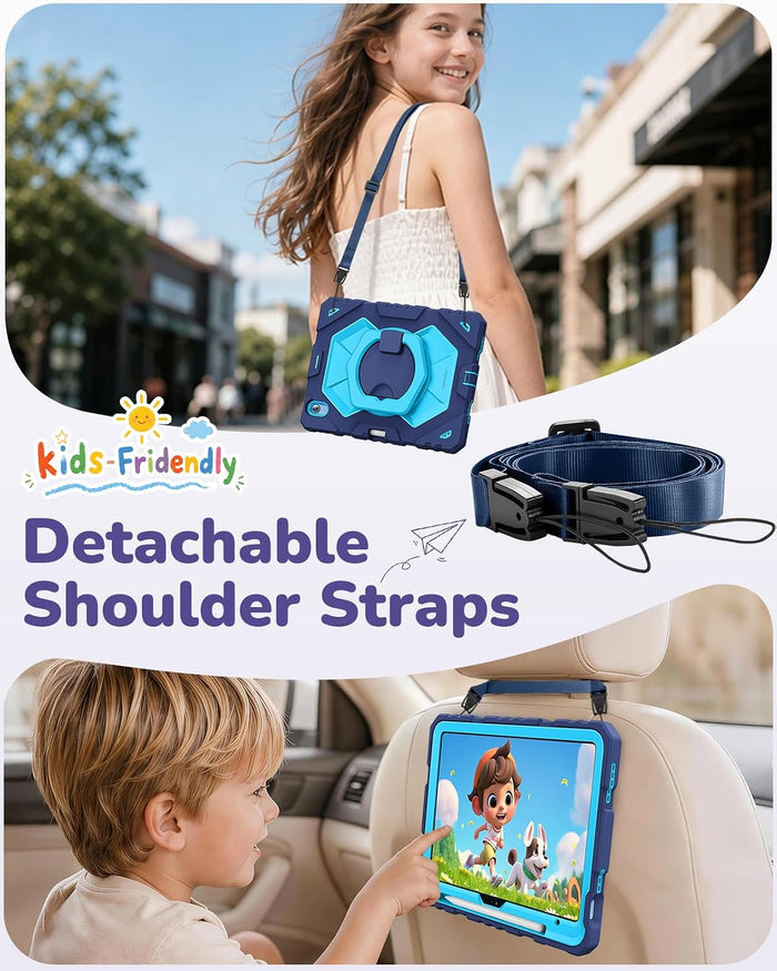 Kid-Friendly Case for iPad (A16) 11th Gen & iPad 10th Gen, Built-in Screen Protector, Rotating Stand, Shoulder Strap | Fintie