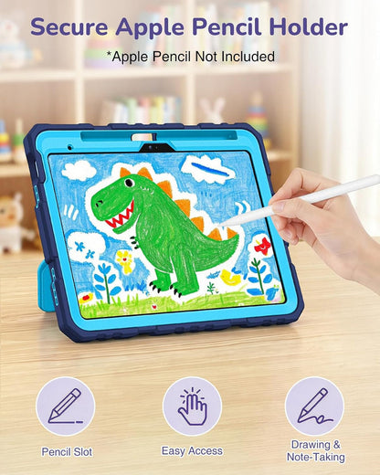 Kid-Friendly Case for iPad (A16) 11th Gen & iPad 10th Gen, Built-in Screen Protector, Rotating Stand, Shoulder Strap | Fintie