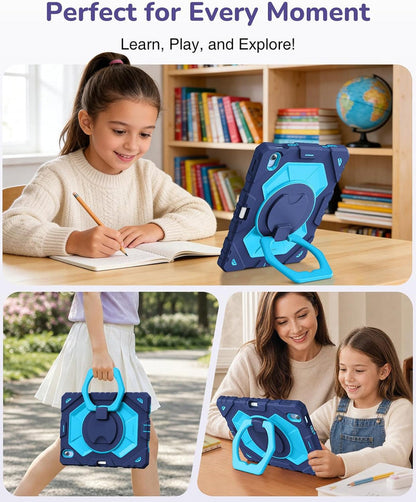 Kid-Friendly Case for iPad (A16) 11th Gen & iPad 10th Gen, Built-in Screen Protector, Rotating Stand, Shoulder Strap | Fintie