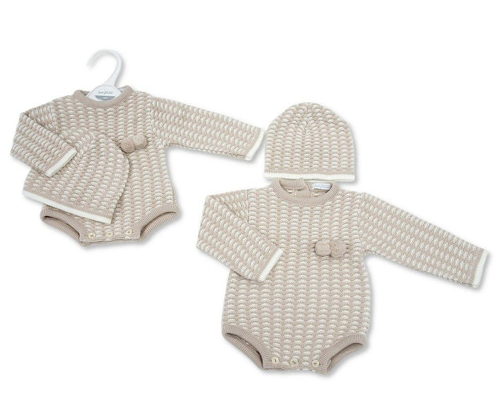 Knitted Baby Short Romper with Hat (NB-9m) (PK6) - BW-10-1258