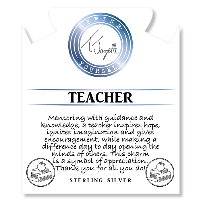 Lapis Tiger's Eye Stone Bracelet with Teacher Sterling Silver Charm