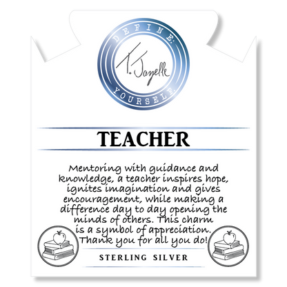 Lapis Tiger's Eye Stone Bracelet with Teacher Sterling Silver Charm
