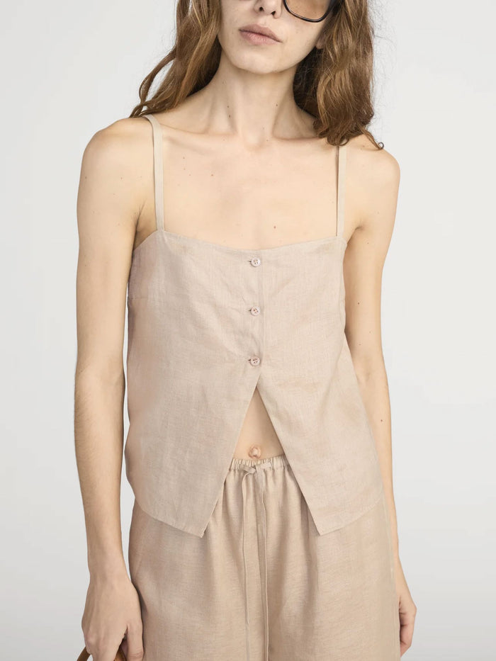 Linen Button Cami-Tops/Blouses-Uniquities