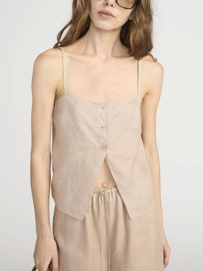 Linen Button Cami-Tops/Blouses-Uniquities