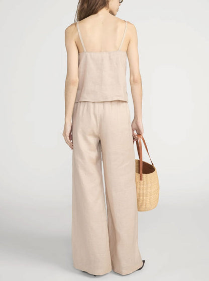 Linen Button Cami-Tops/Blouses-Uniquities