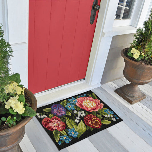 Liora Manne Esencia Secret Garden Indoor Outdoor Mat Black
