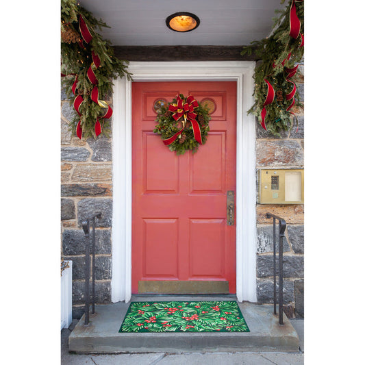 Liora Manne Illusions Holly Berry Indoor Outdoor Mat Green
