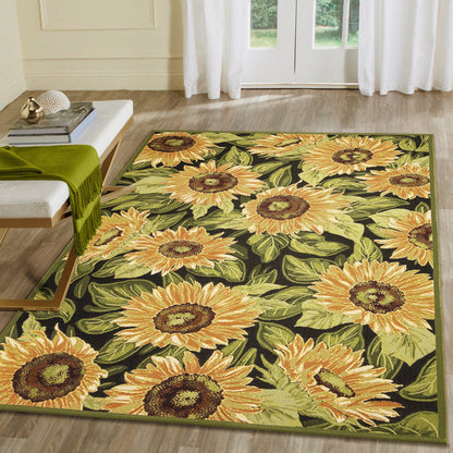 Liora Manne Marina Sunflowers Indoor Outdoor Area Rug Black