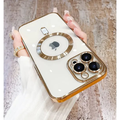 a woman holding a phone case with a camera
