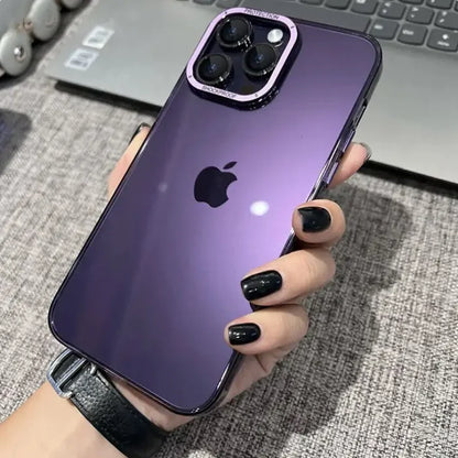a woman holding an iphone case with a purple background