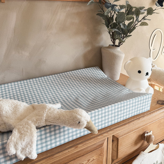 Mabel & Fox - Wedge Baby Changing Mat - Blue Gingham - Mabel & Fox