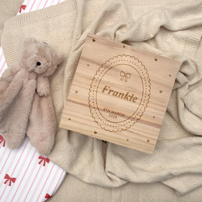 Mabel & Fox - Personalised Wooden Memory Box - Bow Cute - Mabel & Fox