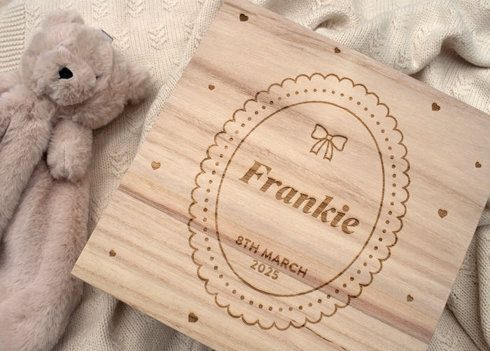 Mabel & Fox - Personalised Wooden Memory Box - Bow Cute - Mabel & Fox