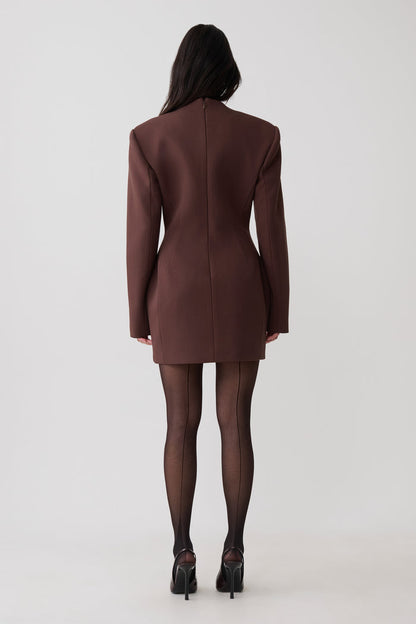 Makayla Suiting Structured Mini Dress - Dark Chocolate