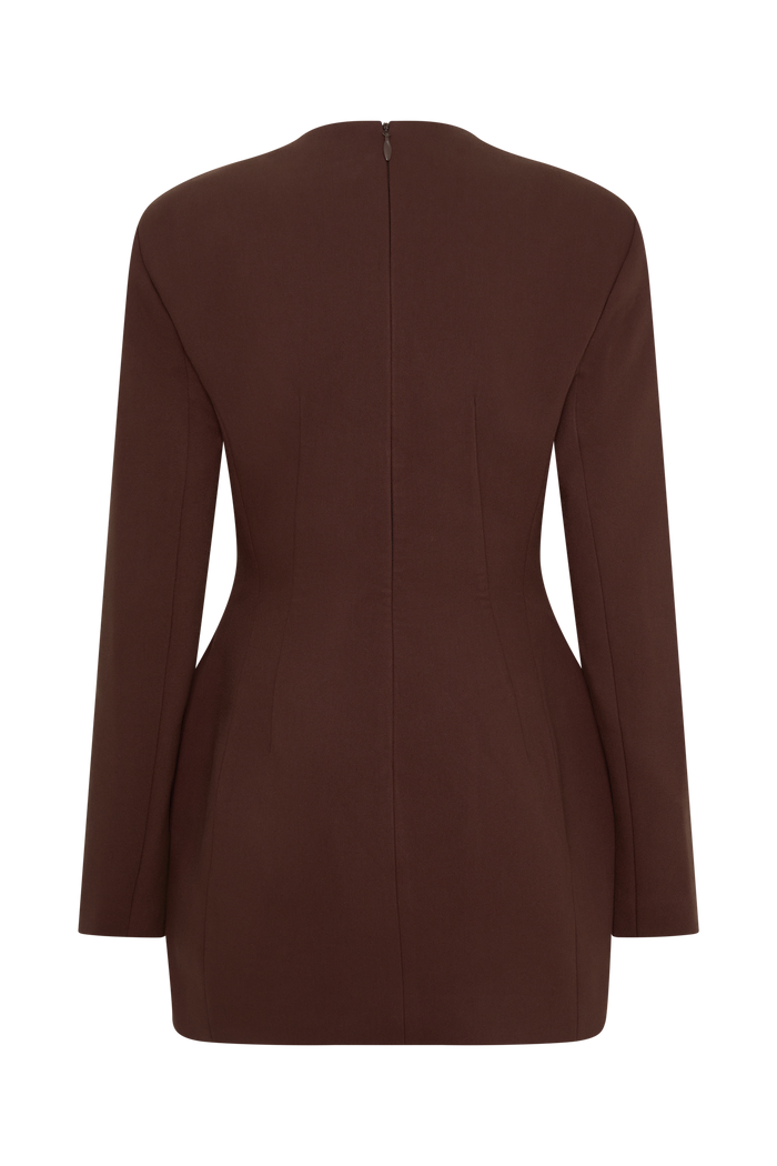 Makayla Suiting Structured Mini Dress - Dark Chocolate