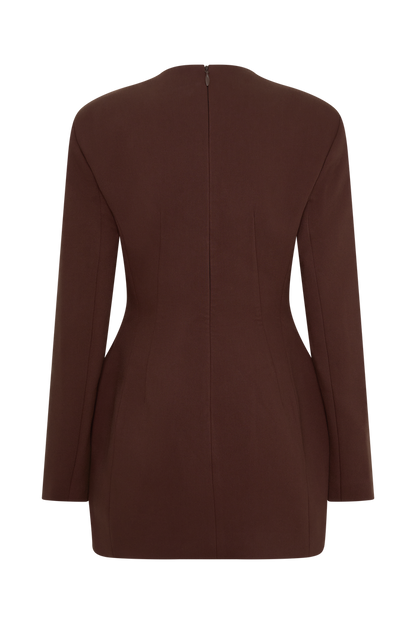 Makayla Suiting Structured Mini Dress - Dark Chocolate