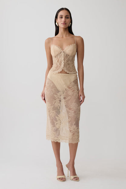 Marcelle Sweetheart Lace Top - Blush Rose Gold